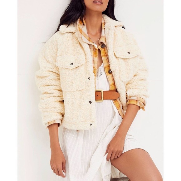 We The Free People Cream Teddy Swing Jacket NEW Size Medium - Picture 9 of 9